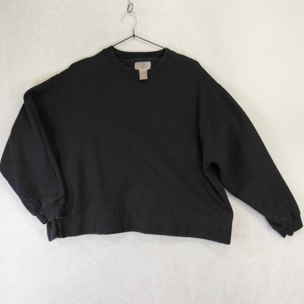 Nordstrom Petite Black Fleece Lined Crewneck Sweatshirt Large P Loungewear